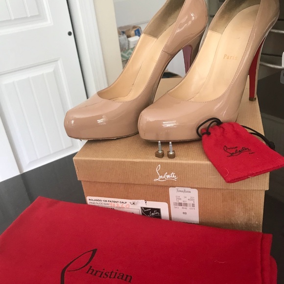 Christian Louboutin Shoes - Louboutin Rolando Nude patent leather pumps 38